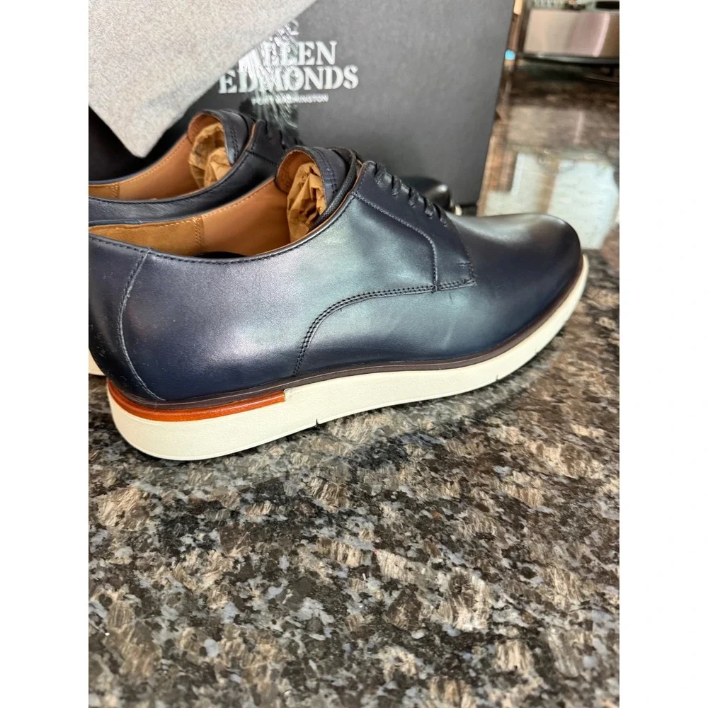 Allen Edmonds Carson‎ Navy Leather Derby Shoes 11.5 D 7258 Mens Plain Toe Oxford